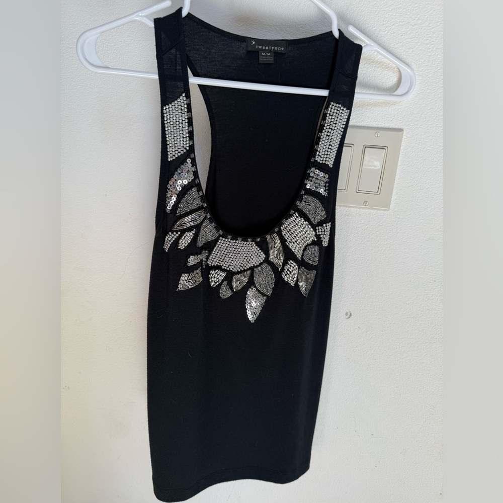 Express Black Tank Top with Silver Sequin Design